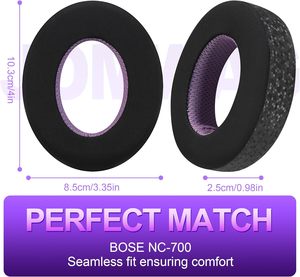 Coussinets d'oreille de remplacement Jomwag pour casques <span class=keywords><strong>700</strong></span>/NC700 - Coton et mousse à mémoire de forme, design noir/violet rafraîchissant - Product Image 4