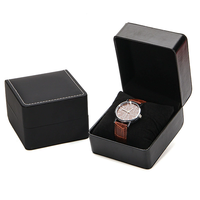 Boîte à montres en cuir PU avec surpiqûres blanches, doublure en velours noir, logo personnalisé, boîte de rangement de luxe pour montres, emballage cadeau pour marque horlogère