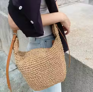 Sac de plage décontracté pour femmes en forme de boulettes tressées pour les vacances d'été, fermeture éclair, sac de voyage bohème portable - Product Image 2