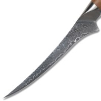 Couteau à fileter artisanal en acier Damas VG10 avec manche en bois flexible, lame de 7 pouces, couteau à fileter aiguisé pour le poisson