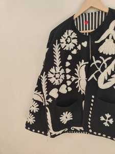 <b>Black</b> Hand Embroidered <b>Jacket</b> Folk Art Suzani Style Cropped <b>Jacket</b> Boho Statement <b>Jacket</b> Handmade Ethnic Outerwear - Product Image 3