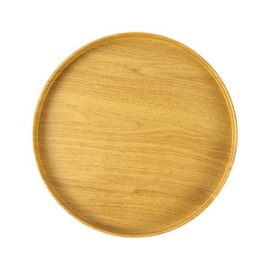 Juego de bandejas redondas de madera, 4 piezas, color sólido amarillo, bandeja de madera con vetas para servir té, café, postre, sushi, sukiyaki - Product Image 5