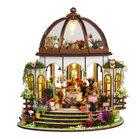 Kit de maison miniature DIY Dôme Jardin de fleurs avec lumière LED, Kit miniature de maison de poupée DIY, Kit de modélisme 3D en bois pour adultes