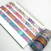 Cinta Adhesiva Decorativa Washi para Manualidades, Diario, Planificador, Álbum de Recortes, Desgarrable, Reutilizable, Adhesivo, Patrón Colorido, Suministros para Envolver Regalos
