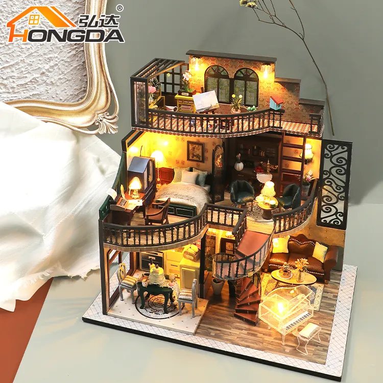 Hongda paling populer gambar rumah tua untuk Dummies Jigsaw puzzle potongan Laser rumah boneka