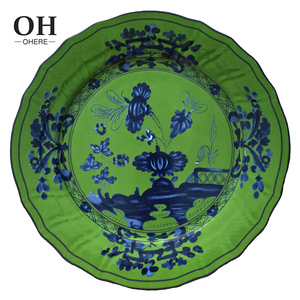 Service de vaisselle en porcelaine <span class=keywords><strong>céramique</strong></span> décorative vintage à l'encre verte, <span class=keywords><strong>assiette</strong></span> de chargement écologique de luxe en porcelaine <span class=keywords><strong>italienne</strong></span> - Product Image 2