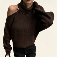 Pull-over en maille à col roulé et épaules dénudées pour femme, collection Automne-Hiver 2026, vêtement d'extérieur, approvisionnement en gros, personnalisation OEM ODM