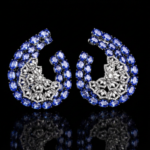 Pendientes de Aro Ovalados de Moissanita Azul, Aleación de Plata Tibetana con Patrón de Luna, Joyería de Moda para Mujer, Regalo - Product Image 1