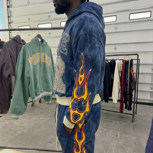 Felpa con Cappuccio da Uomo 100% Cotone Pesante Stile Streetwear Lavaggio Acido Effetto Sbiadito Oversize con Strass Ricamati Stampa <span class=keywords><strong>e</strong></span> Zip Personalizzata - Product Image 2