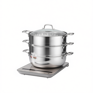 SOGA Cuiseur vapeur 3 niveaux en acier inoxydable de 32 cm avec couvercle en verre, pot à légumes empilable, compatible induction - Product Image 1