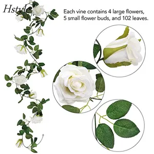 1 BH Bunga Rambat Gantung Buatan, Hiasan Dinding Taman Lengkungan Pernikahan Luar Ruangan, Karangan Bunga Anggur Gantung Mawar Sutra (Putih) FZH318