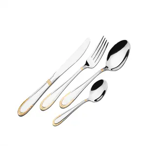متجر الآن 24 طقم أدوات مائدة مطلية بالذهب ملاعق شوك سكاكين طقم أدوات مائدة من الفولاذ المقاوم للصدأ مع علبة خشبية