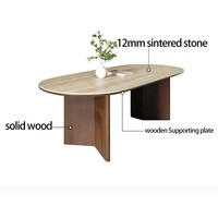 Ensemble de table à manger moderne et populaire de haute qualité, plateau en pierre frittée, pieds en bois massif, pour 6 à 8 personnes, utilisation à domicile, salle à manger