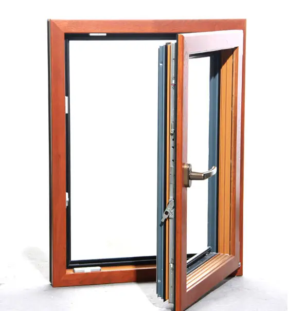 Ventana de madera de aluminio para construcción comercial, ventana de vidrio a prueba de hurones, con ahorro de energía, inclinación y giro, de impacto