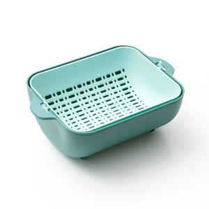 Double Layer Plastic Vegetables and Fruits Wash Kitchen Sink Drain Basket