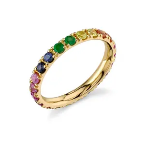 Gemnel Fashion women accessories rainbow cz 18k gold vermeil eternity band rings jewelry