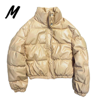 2023 femmes vêtements en gros nouveau cuir PU recadrée Bomber veste col montant thermique hiver veste bouffants manteaux pour femme