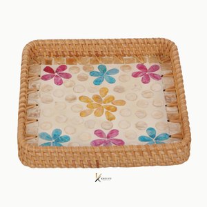 Bandeja de Servir de Madera - Duradera, Tejido de Ratán con Incrustaciones de Madreperla, Regalos y Decoración, Cuadrada, Elegante, Ecológica, Hecha a Mano, Decoración para el Hogar - Product Image 4