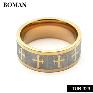 चीन टंगस्टन रिंग निर्माता 8 मिमी गोल्ड प्लेटेड क्लासिक पुरुषों टंगस्टन कार्बाइड ब्रश रिंग लेजर क्रॉस लाइन रिंग - Product Image 2