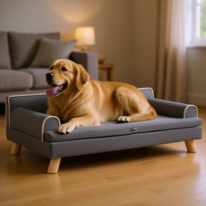 Canapé pour chien gris résistant à l'eau pour chiens de taille moyenne et grande, 39 x 24,5 x 12,5 cm, pieds en bois, coussin lavable, lit pour chien moderne d'intérieur - Product Image 2