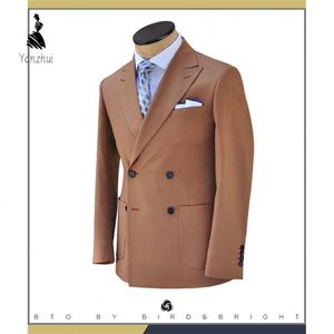 Traje Cruzado Versátil YZ para las Cuatro Estaciones, Hecho de Lana 0.7, Color <span class=keywords><strong>Caramelo</strong></span> Clásico, Corte Slim Formal - Product Image 5