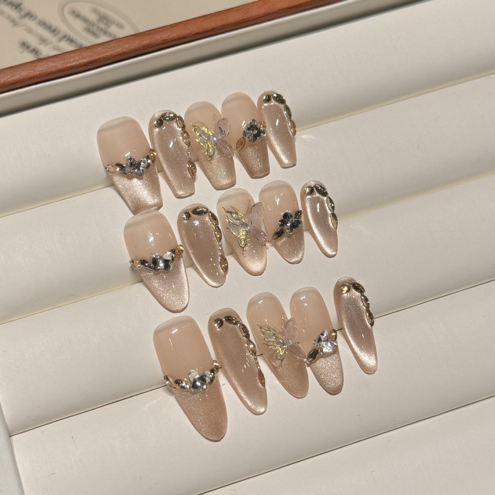 Design 101-200 Ready to Ship Bling Rhinestone Handmade False Custom Logo Red Acrylic Press on Nails Medium Length