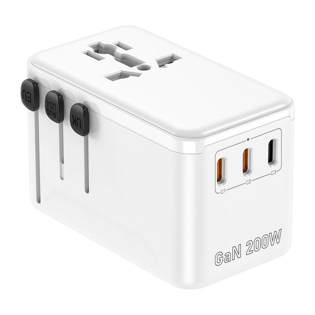 200W GaN Fast Charging Travel Conversion Socket, Multi-Functional Travel Plug Compatible with US/EU/UK/AU/Thailand Standards