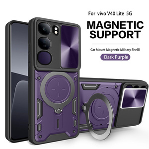 Fabricante de la contraportada del teléfono para Vivo V40 Lite <span class=keywords><strong>5G</strong></span> Slide Lends Magnetic Hard TPU + PC Smoke Case Anillo a prueba de golpes Kickstand - Product Image 6