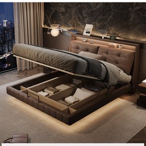 Hochwertiges Lederbett im Wolken-Design, Italienisches Schlafzimmer, Luxuriös-Minimalistisch mit Unabhängigen Staufächern - Product Image 3
