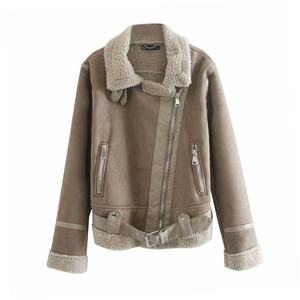 Chaqueta Bomber de Motociclista para Mujer, Elegante, Corta, de Satén Sintético, Personalizable, con Doble Botonadura, Piel de Oveja Sintética - Product Image 1