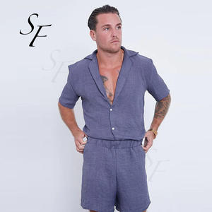 Logo personalizzato di alta qualità <span class=keywords><strong>In</strong></span> lino blu medio stile Resort <span class=keywords><strong>In</strong></span> una vestibilità rilassata <span class=keywords><strong>con</strong></span> pantaloncini da uomo traspiranti <span class=keywords><strong>con</strong></span> cintura elasticizzata - Product Image 1