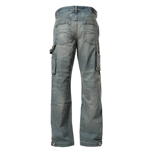 Custom Manufacturer Streetwear Ripped Distressed Baggy Double Knee Straight Blue Denim <b>Carpenter</b> Cargo Jeans <b>Pants</b> <b>Men</b> - Product Image 3