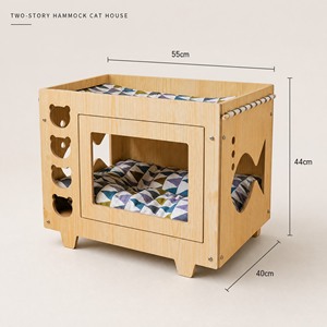 Hamac pour chat à deux étages, meuble pour chat en bois de pin, hamac suspendu en toile, cachette pour chats - Product Image 2