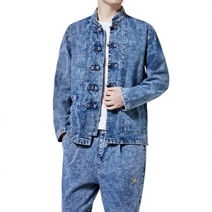 JAYCAN SPORTS Unisex Denim Tracksuit Set Hooded Casual Solid Color 100% Cotton Breathable Eco-Friendly Streetwear Midweight - Product Image 3