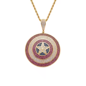 Collar con Colgante de Escudo de Capitán de 1.5 Pulgadas, con Diamantes de Moissanita Multicolor, Plata de Ley 925, Estilo Hip Hop, para Hombre y Mujer - Product Image 5