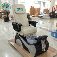 Fauteuil de pédicure moderne beige de luxe haut de gamme pour salon de manucure, spa pour les pieds, avec éclairage LED et bassin