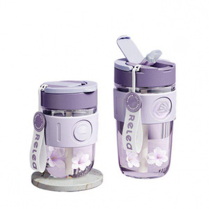 Relea Double Drink Coffee Cup With Straw Portable Carrying Strap For Women Office Car Use Gift - Product Image 5