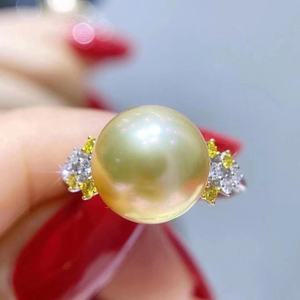 Nouvelle bague en or 925 avec perle naturelle de couleur reine, 12-11 mm, ronde, presque parfaite, ouverture pour les amateurs de perles - Product Image 2