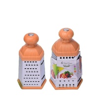 Râpe à légumes manuelle à 6 faces en acier inoxydable avec manche imitation bois, lavable au lave-vaisselle, écologique, vente en gros