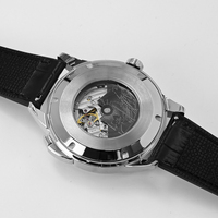 Montre-bracelet mécanique pour homme en cuir, avec verre minéral, style casino, diamant, bouton européen, pour le sport et le jeu de roulette analogique