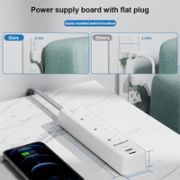 Multi Jack Safety 6 Outlet 10A 125V 1250W Câble de rallonge électrique tressé 1.5M avec 2 ports USB et Type C Multiprise