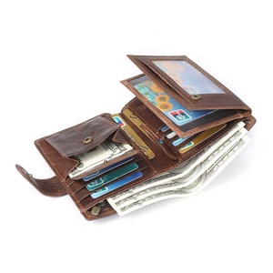 Custom Vintage Luxury <b>Purse</b> <b>Small</b> Rfid Mens Slim Card Holder Billfold Wallet Genuine Leather Bag Wallets for Men - Product Image 3