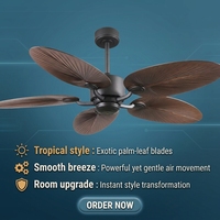 Ventilateur de plafond moderne en métal à LED avec moteur DC, design ovale américain, décorations haut de gamme - Électrique, motif feuille de lotus foncé, cinq pales