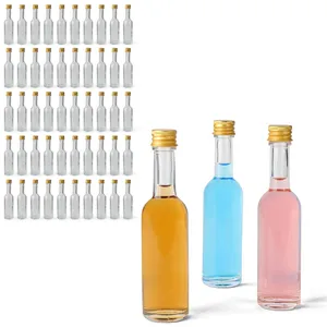 50 ml (1.7oz) Mini Small Glass Bottles With Leak Proof Gold Caps Aluminum Lids For Liquor Wine Alcohol Ginger Shots Tequila