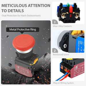 LA38M-M 22MM Interruptor de botón pulsador rojo tipo hongo, autoblocante y de reinicio automático, 1NO 1NC, control de arranque/parada YJ139-LA38M YIJIA - Product Image 1