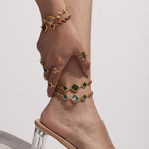 MIRADIA-<span class=keywords><strong>Bracelet</strong></span> de <span class=keywords><strong>cheville</strong></span> en acier inoxydable plaqué <span class=keywords><strong>or</strong></span> 18 carats, en pierre de verre multicolore, cadeau pour femme - Product Image 3