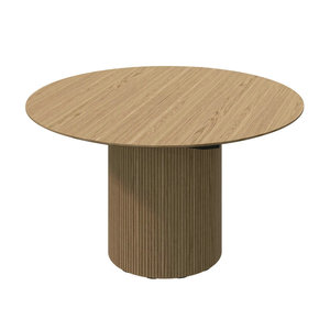 Lastra di roccia scanalata moderna fatta a mano in legno tavolo da pranzo mobili in legno impiallacciatura di rovere tavolo da pranzo allungabile per ristorante - Product Image 4