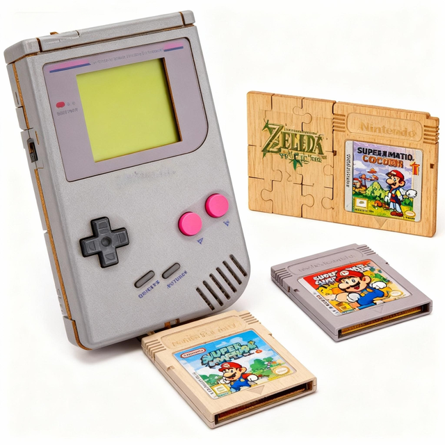 Hamaileon Retro Gaming Handheld & Cartridge Wooden 3D Puzzle - DIY Classic Console Model Kit for Adults Kids