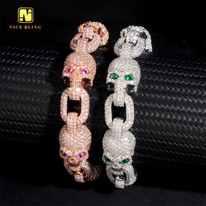 Scheletro di teschio 2025 colorato fiore Moissanite cubano bracciale Ready Stock Hip Hop diamanti fantasia cubano catena di Moissanite 925 - Product Image 1