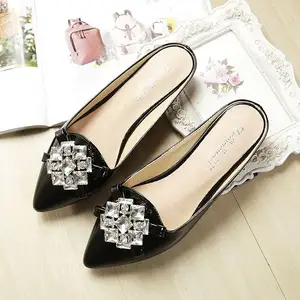 33-43 Strass Zapatos Pointed Toe Loafer Mules Slip on Slides Flache Schuhe Lady Damen Hausschuhe